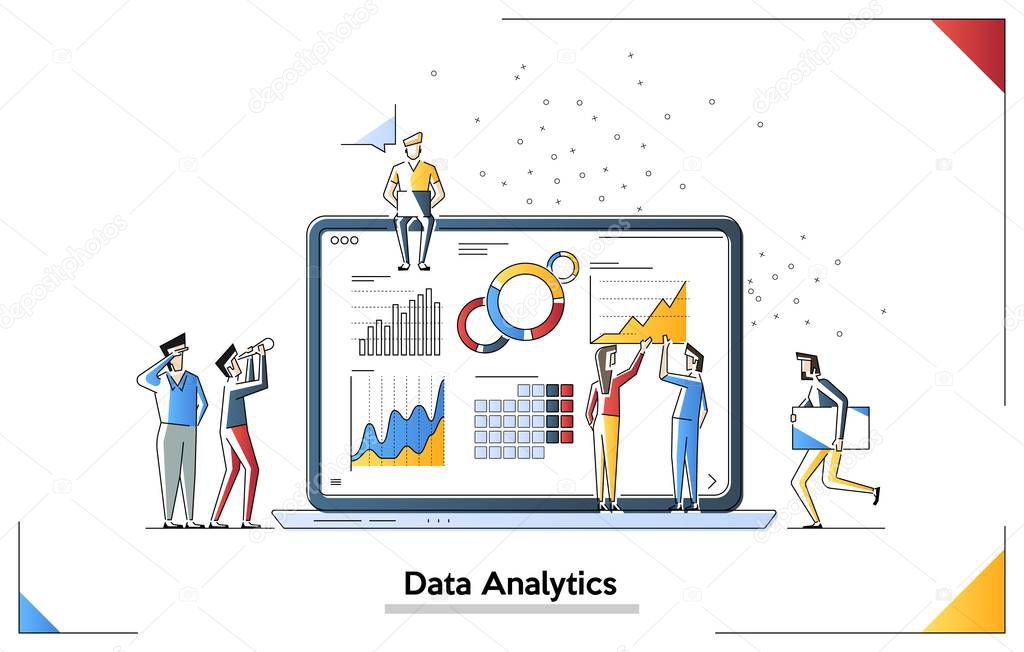 Data analysis modern flat design concept. Analytics and people concept. Landing page template. Conceptual flat vector illustration for web page.