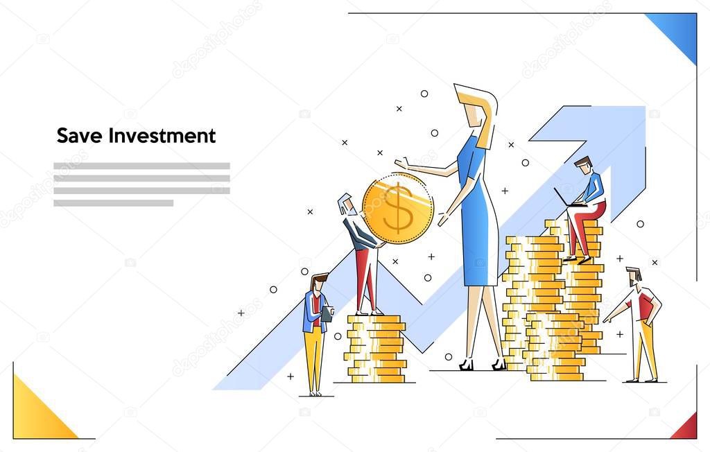 Financial investments, marketing, analysis, guarantee of security financial savings and money turnover. Flat line art style concept.