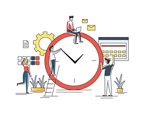时间管理、任务优先分配、战略规划、工作时间安排、管理时间表、对遵守期限执行的控制。向量例证. — 图库矢量图片