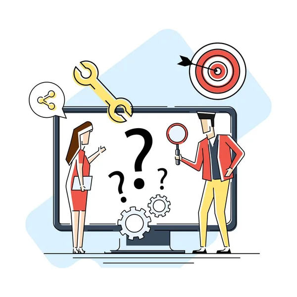 Finding new ideas. problem solving. Vector illustration banner.Teamwork search for solutionsMiniature people team workingflat cartoon design for web mobile — Stock Vector