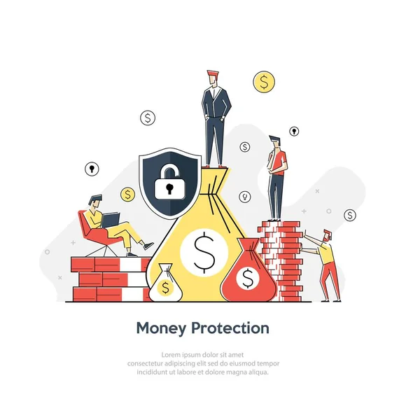 Ploché geometrické linie umění ilustrace ochrany peněz, finanční spoření pojištění, bezpečné podnikání — Stockový vektor