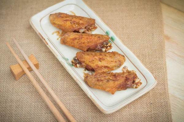 Fried Chicken Wings Crispy Garlic Plate — Stock Photo, Image