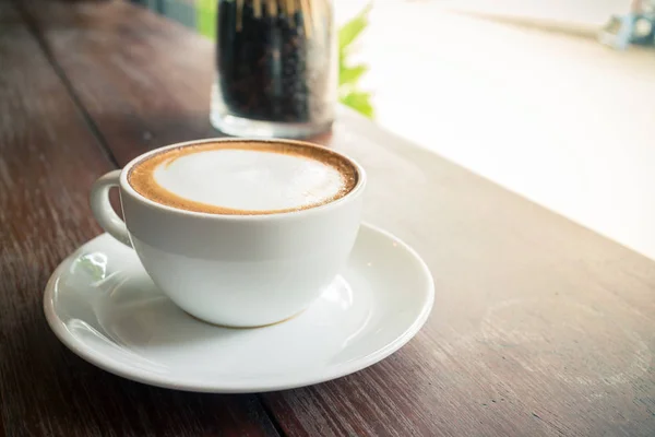 Café Moca Caliente Con Leche Espuma Cafetería Vintage — Foto de Stock