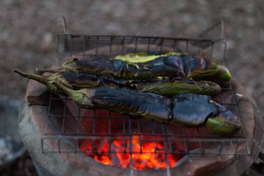 yeşil patlıcan geleneksel tay sobayı üzerinde ızgara