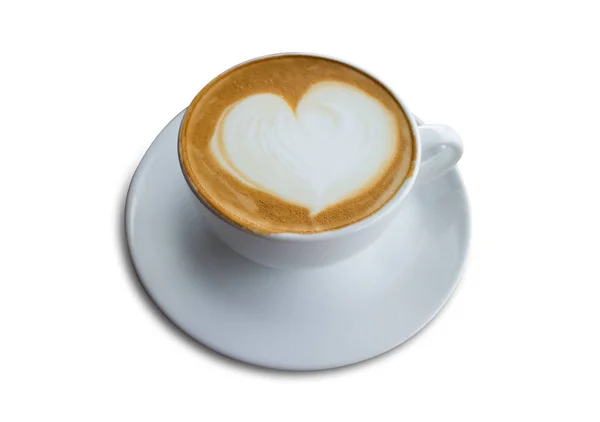 Café caliente con espuma arte de la leche aislado en blanco — Foto de Stock