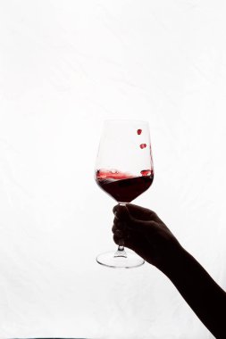 Bir kadeh kırmızı şarap tutan el.