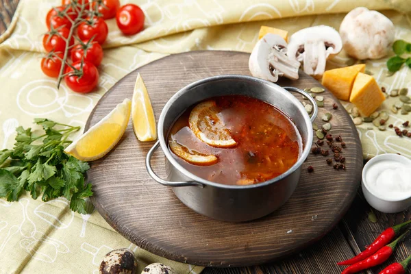 Traditional House Soup Solyanka — Stock Photo, Image