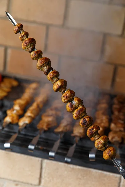 Various barbecue skewers on the background of the barbecue — Stock Photo, Image