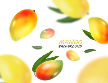 Düşen mango meyve izole beyaz arka plan üzerinde. 3D illüstrasyon vektör