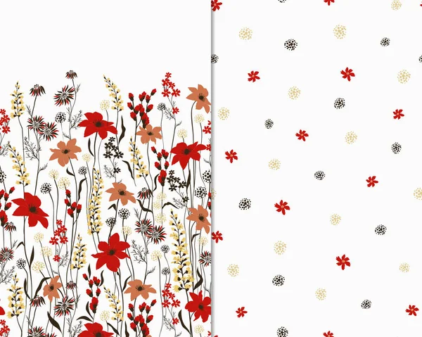 Conjunto de padrão floral sem costura bonita. Ilustração vetorial de flores. Campo de flores — Vetor de Stock