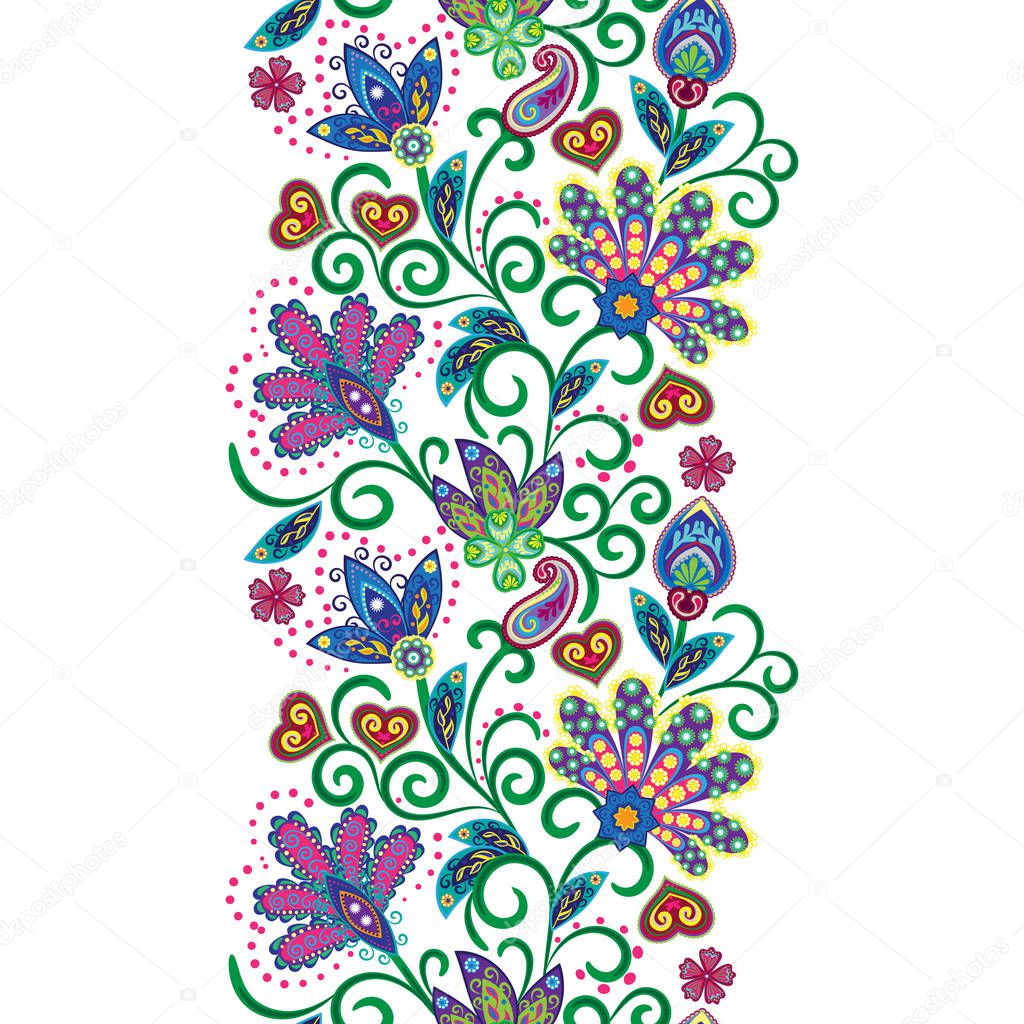 Paisley seamless border pattern. Vector ethnic ornament