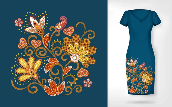 Nakış desenli renkli çiçek desenleri. Giysilerdeki geleneksel süs çiçeği desenleri. Giysi, tekstil ve ev eşyalarında kullanılabilir..