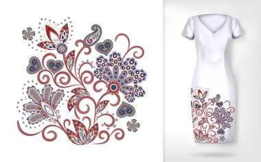 Nakış desenli renkli çiçek desenleri. Giysilerdeki geleneksel süs çiçeği desenleri. Giysi, tekstil ve ev eşyalarında kullanılabilir..