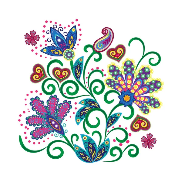 Vektor Verzierten Ornament Mit Fantastischen Blumen Stickerei Bunt Trend Florales — Stockvektor