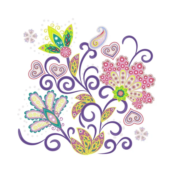 Muhteşem çiçeklerle süslü süsleme vektör. Nakış renkli eğilim çiçek desenli. Trendy renkler 2018