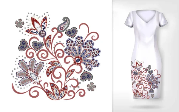 Nakış desenli renkli çiçek desenleri. Giysilerdeki geleneksel süs çiçeği desenleri. Giysi, tekstil ve ev eşyalarında kullanılabilir..