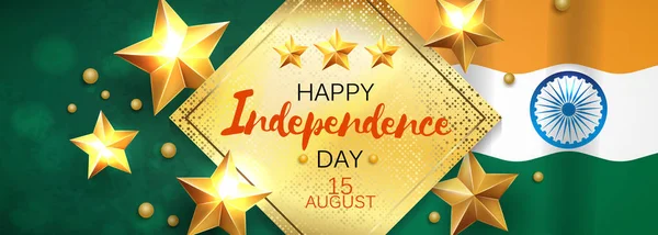Happy Independence Day India Illustrazione Vettoriale Flyer Design Agosto Banner — Vettoriale Stock