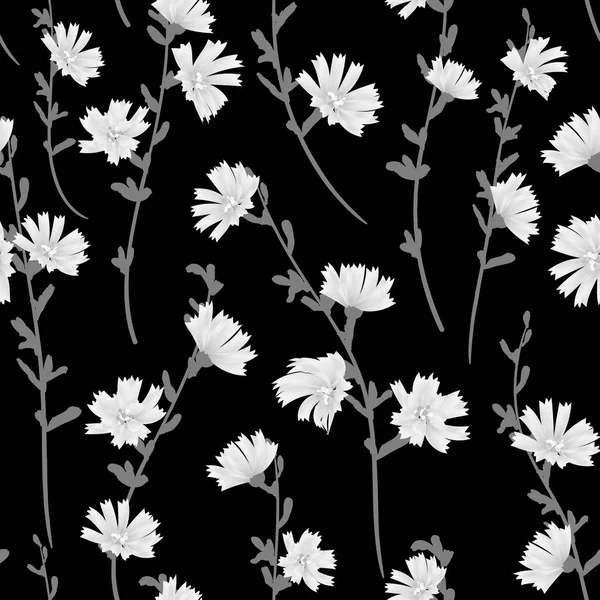 Lindo Patrón Floral Pequeño Vector Blanco Negro — Vector de stock