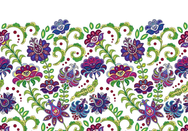 Vintage Bloemen Naadloze Grens Aziatische Stijl Heldere Patroon Vector Wit — Stockvector