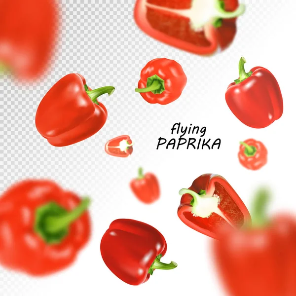 Elszigetelt Repülő Zöldségek Csökkenő Édes Piros Paprika Elszigetelt Átlátszó Háttér — Stock Vector