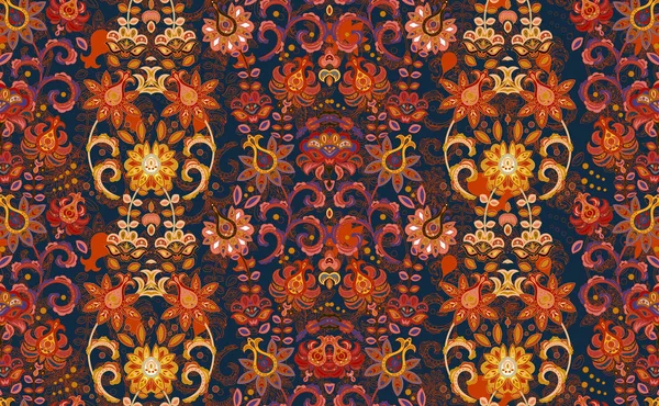 Безшовні Вектор Орнамент Східними Візерунок Боку Малювати Квіти Квітковими Шпалерами — стоковий вектор