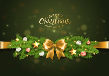 Geleneksel süslemeleri ve yazı ile Noel tebrik kartı. Vektör eps10