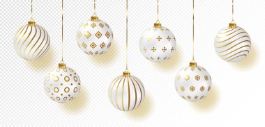 Beyaz renk Noel topları simge seti, gerçekçi, illüstrasyon vektör.