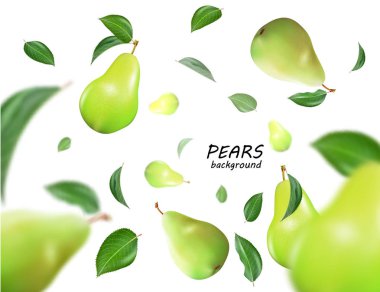 Vektör yeşil armut beyaz arka plan üzerinde izole düşüyor. Meyve bir bütün olarak. Gerçekçi nesneleri, 3d