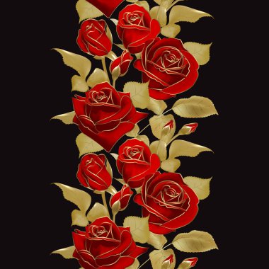 Vektör çiçek sınır. Gerçekçi gül, 3d çizim.