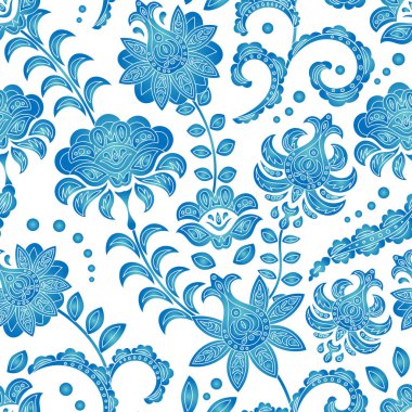 Beyaz bir arka planda süs Hollanda tarzı, Delft, Gzhel, mavi çiçek seamless modeli Japon porselen, farklı tasarımlar için arka plan: yemekleri, kumaşlar, vb. Vektör
