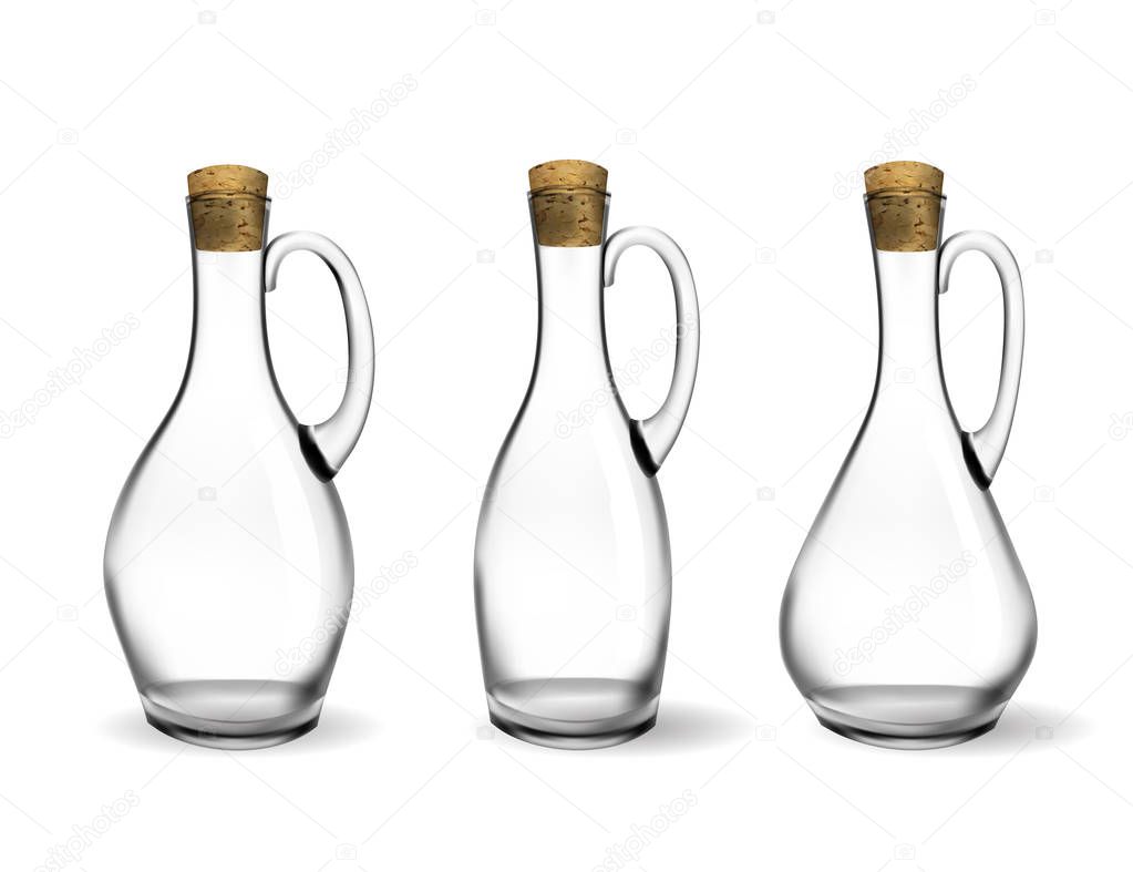 Empty glass bottles collection, isolated on white background. Photo-realistic vector, 3d