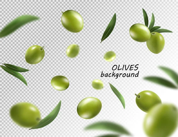 Fallende Oliven isoliert auf transparentem Hintergrund. 3D-Vektorillustration — Stockvektor