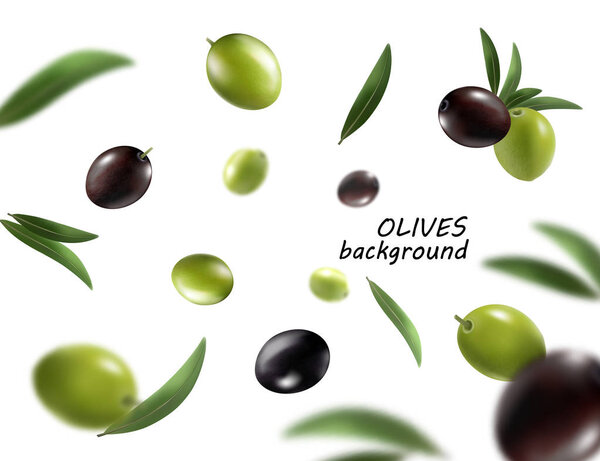 Green and black olives isolated on white background