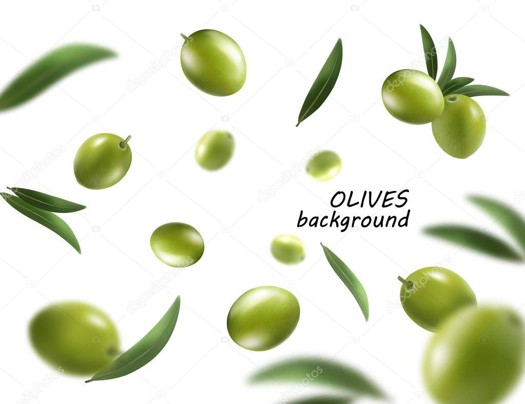 Falling olive isolated on white background