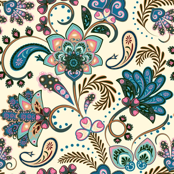 Motif sans couture avec des fleurs fantaisie, papier peint naturel, décoration florale boucle illustration. Éléments dessinés à la main. Décor de maison. — Image vectorielle