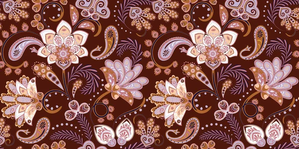 Padrão sem costura com flores de fantasia, papel de parede natural, decoração floral curl ilustração. Paisley imprimir elementos desenhados à mão. Decoração de casa. — Vetor de Stock