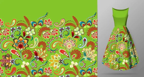 Nahtlose vertikale Fantasie Blumen Rand Muster. Hand zeichnen floralen Hintergrund auf Kleid-Attrappe. Vektor. traditionelle östliche Muster für Textilien, Tapeten, Dekor usw. sanfte Farben auf Weiß — Stockvektor