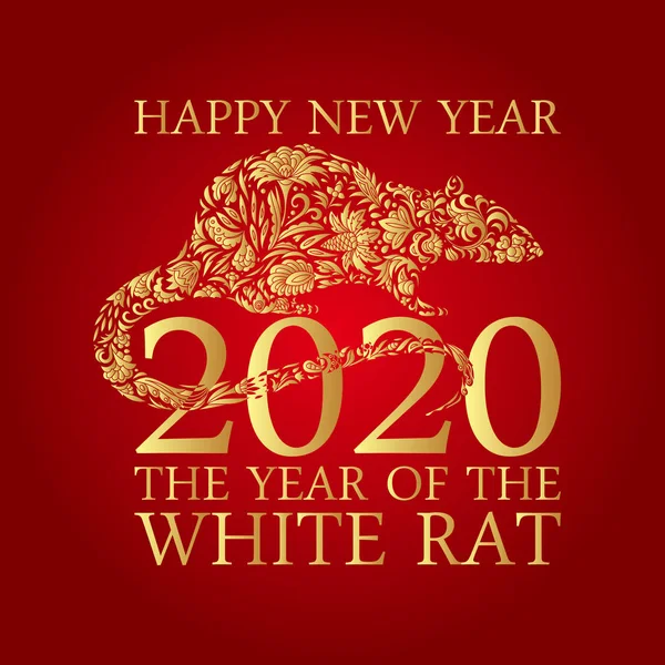 Szczęśliwego chińskiego nowego roku 2020 roku szczura. Chińskie znaki oznaczają szczur. Znak zodiaku karty pozdrowienia, zaproszenie, plakaty, banery, kalendarz — Wektor stockowy