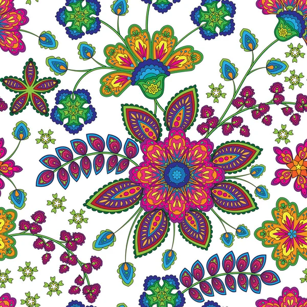 Doodle colorido arco iris colores floral dibujo a mano patrón. Ilustración vectorial . — Vector de stock