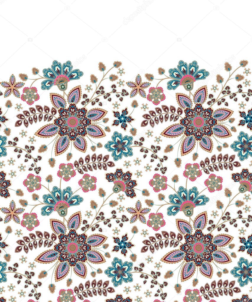 Seamless pattern in ethnic traditional style. Abstract vintage pattern with decorative flowers, leaves pattern in Oriental style.