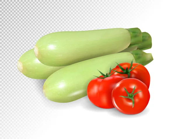 Squash dan tomat siap. Vektor realistis pada latar belakang transparan, ilustrasi 3d - Stok Vektor
