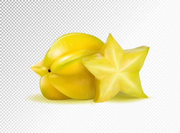 在透明背景下分离的两个Carambolas-starfruit，3d，向量现实地说明 — 图库矢量图片