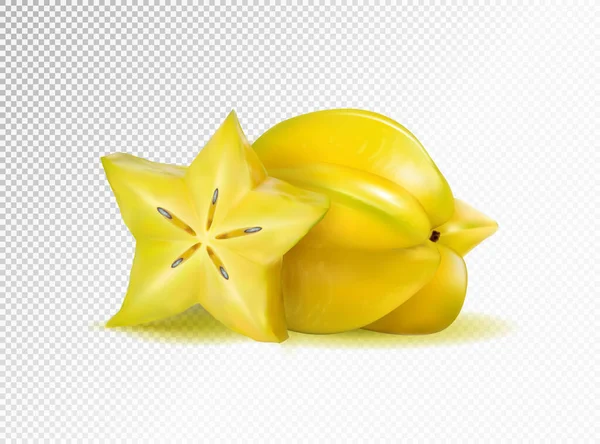 Vector realistic illustration two carambolas - starfruits isolated on transparent background, 3d — Stock Vector