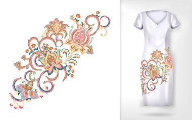 Nakış desenli renkli çiçek desenleri. Giysilerdeki geleneksel süs çiçeği desenleri. Giysi, tekstil ve ev eşyalarında kullanılabilir..