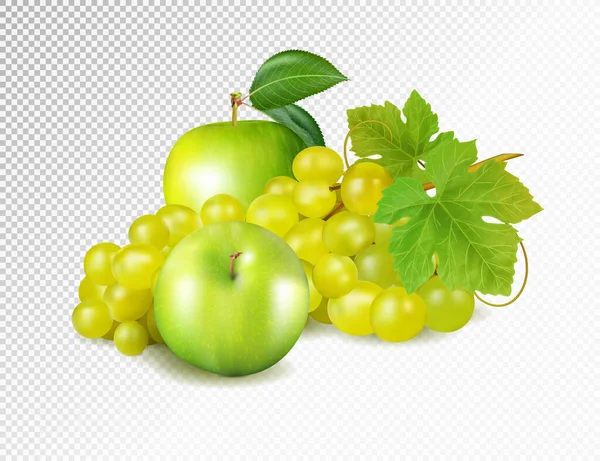 Manzana entera con uva aislada sobre fondo transparente . — Vector de stock