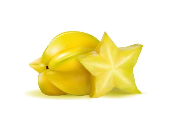 Vektor realistisk illustration två carambolas - starfruit isolerad på vit bakgrund, 3d — Stock vektor