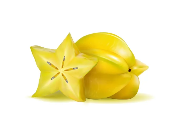 Vektorové realistické ilustrace dva karamboly - hvězdné plody izolované na bílém pozadí, 3d — Stockový vektor