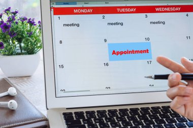 Randevu kavramı, takvimde önemli tarihler veya toplantı zamanlamak için anımsatıcıları veya olay hatırlatmalar olarak dizüstü bilgisayar programı planlama.