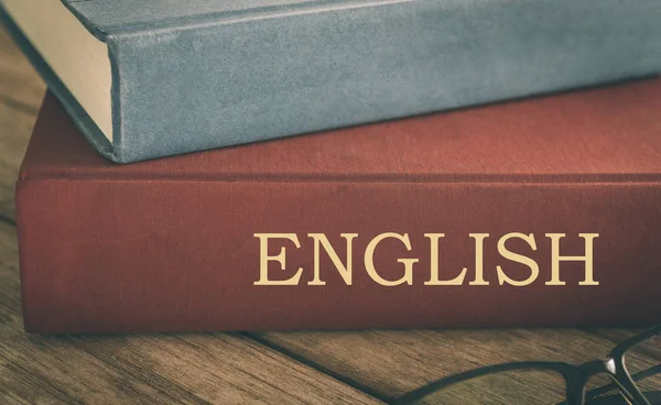 Imparare Inglese Concetto Libri Testo Inglese Antico Libri Antiquariato Pila — Foto Stock