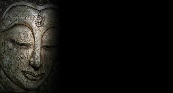 Лица Будды Вырезанные Дерева Черном Фоне — стоковое фото